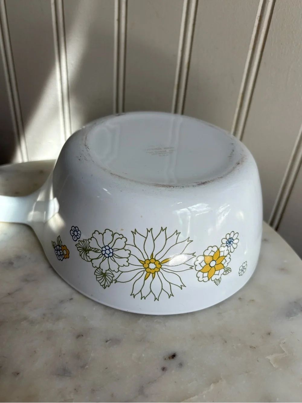 Vintage CorningWare 1.5pt Menuette Saucepan White/Yellow Floral Bouquet RetroVTG